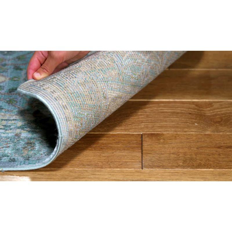 Luxor Turquoise and Beige Hand-Knotted Runner Rug