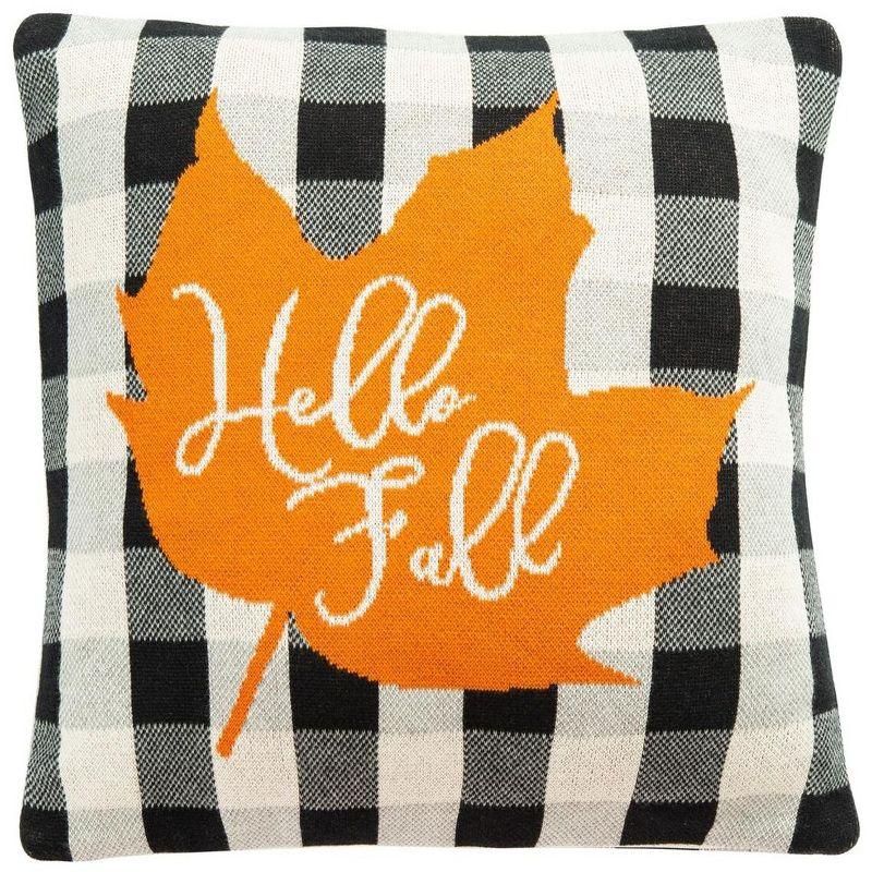 Hello Fall Gingham Cotton Square Throw Pillow