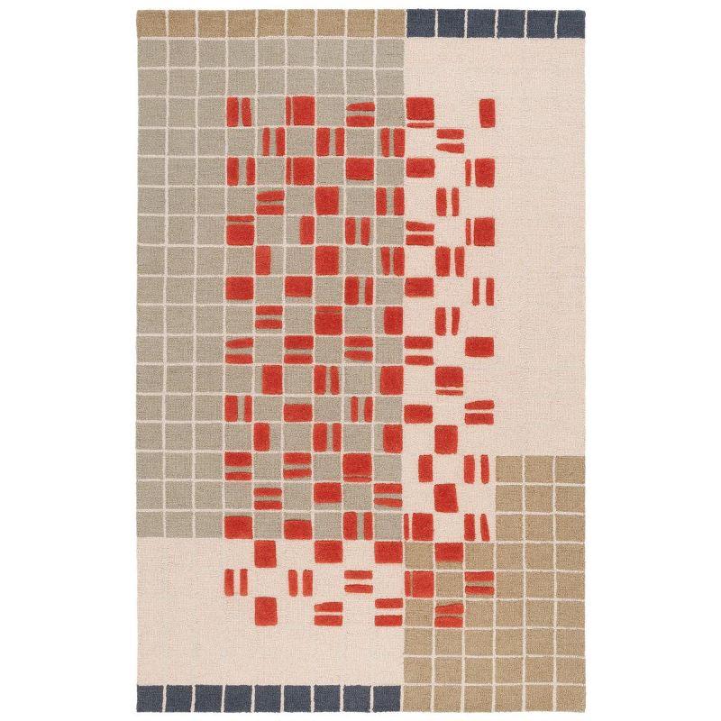 Gray and Red Geometric Handmade Wool Area Rug, 6' x 9'