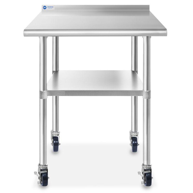 24" W x 39.5" H Stainless Steel Prep Table with Backsplash, Undershelf, and Caster Wheels