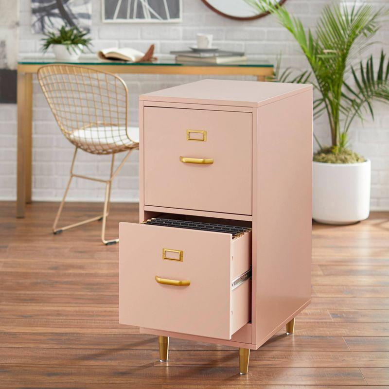 Buylateral 2 Drawer Dixie Filing Cabinet Blush Pink: Modern Vertical Storage, MDF Construction, 33"H x 15"W