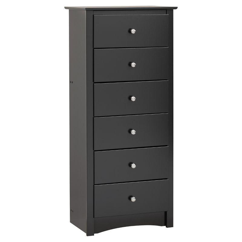 Black Vertical 6-Drawer Chest with Roller Glides