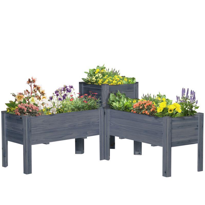 Outsunny Raised Garden Bed Set of 3, Elevated Wood Planter Box with Legs and Bed Liner for Grow Vegetables, Herbs, and Flowers