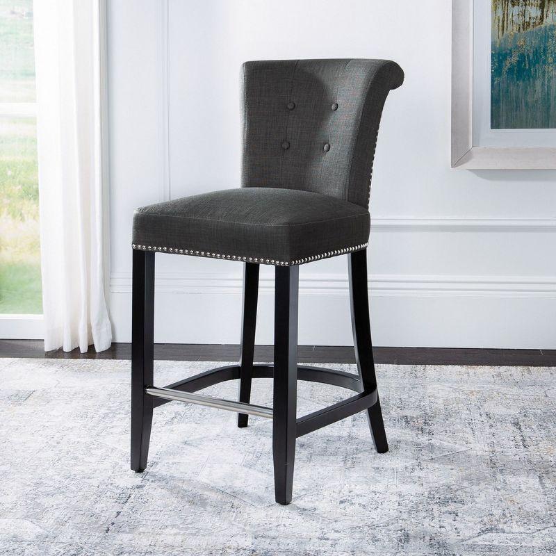 Espresso Birchwood Charcoal Linen Counter Stool with Metal Accent