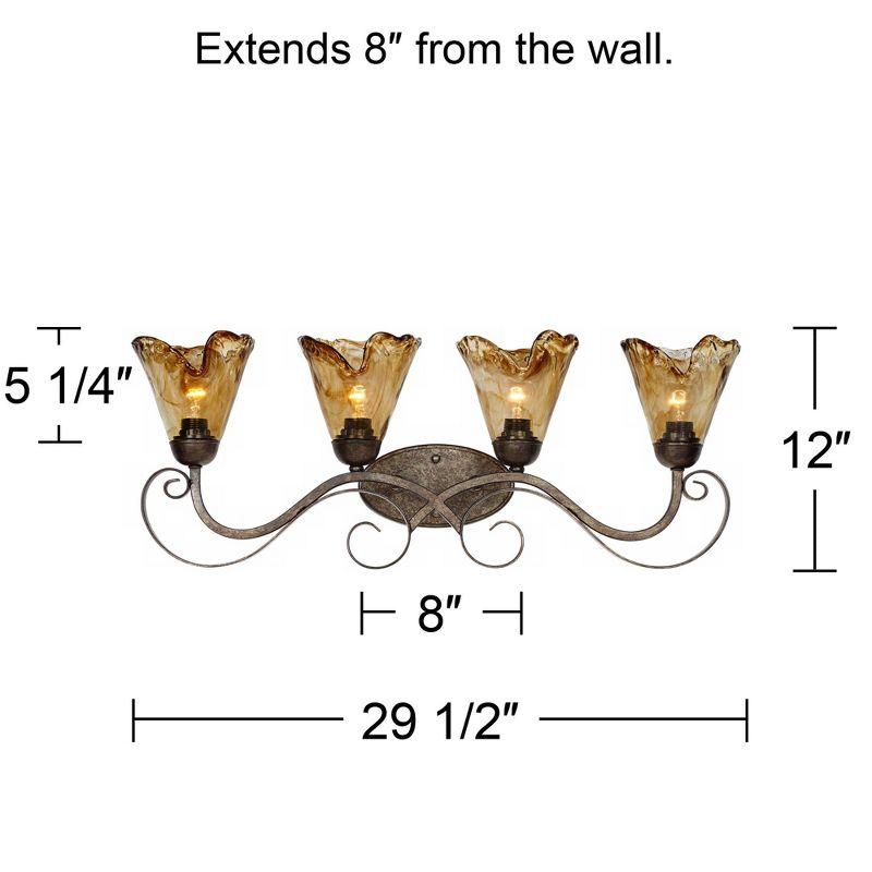 Franklin Iron Works Amber Scroll Rustic Wall Light Golden Bronze 29 1/2" Art Glass Fixture for Bedroom Bathroom Vanity Reading Living Room Hallway