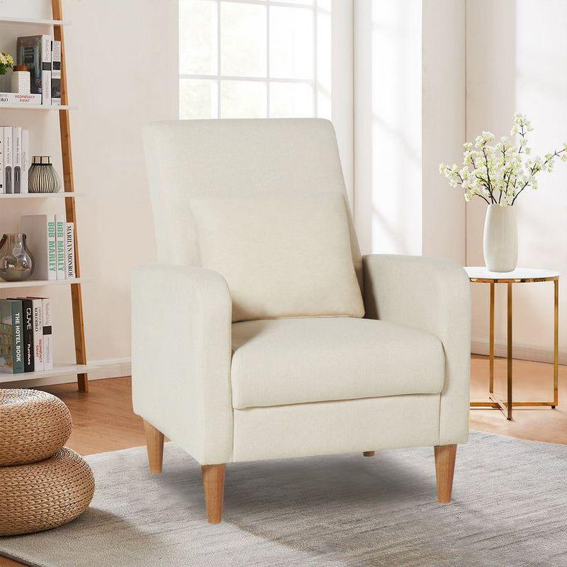 Ora Maison Modern Fabric Armchair with Cushion, Upholstered Side Chair for Living Room, Solo Sofa Chair with Wood Support,Beige