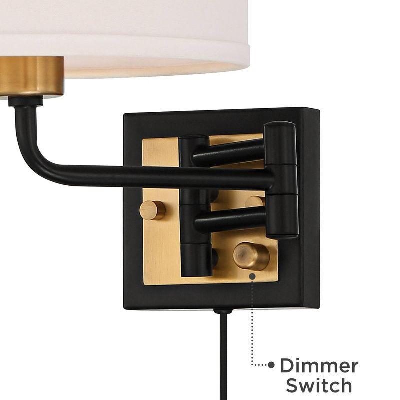 360 Lighting Joelle Modern Swing Arm Wall Lamp Brass Black Plug-in Light Fixture Fabric Drum Shade for Bedroom Bedside Living Room Reading Home House