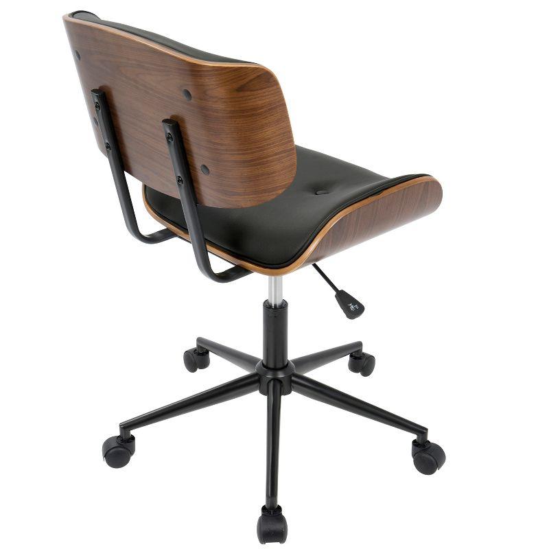 Lombardi Swivel Task Chair in Walnut and Black Faux Leather