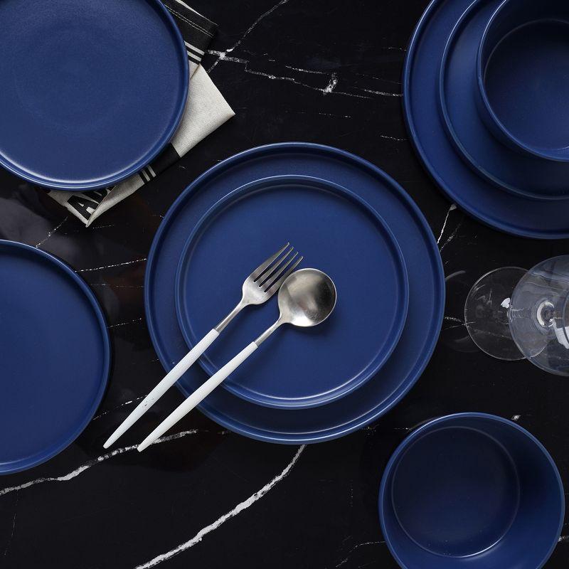 Blue Ceramic 16-Piece Solid Dinnerware Set for 8