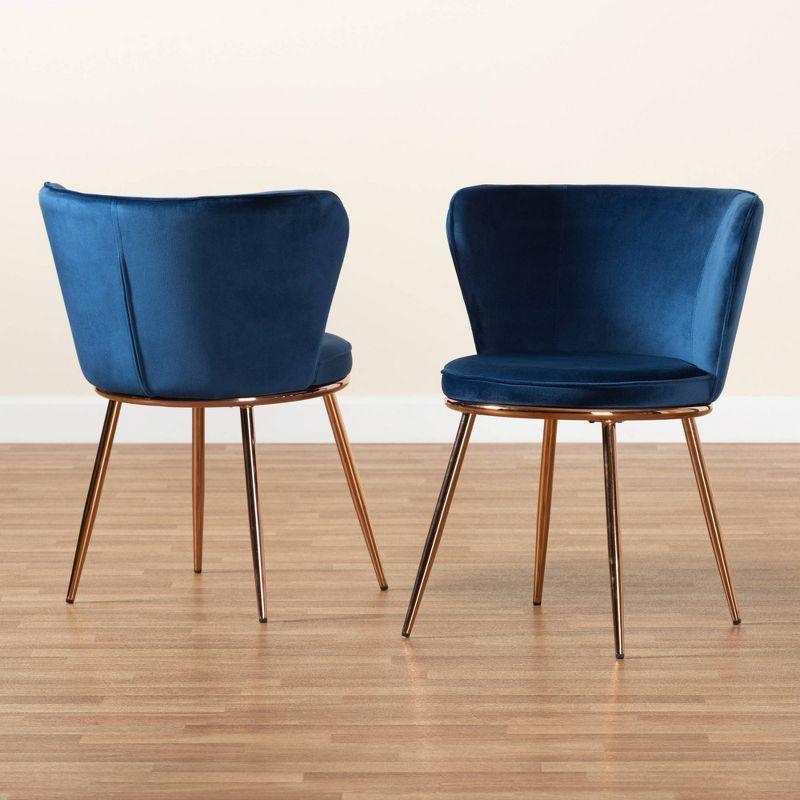 2pc Farah Velvet Fabric Upholstered Metal Dining Chair Set - Baxton Studio