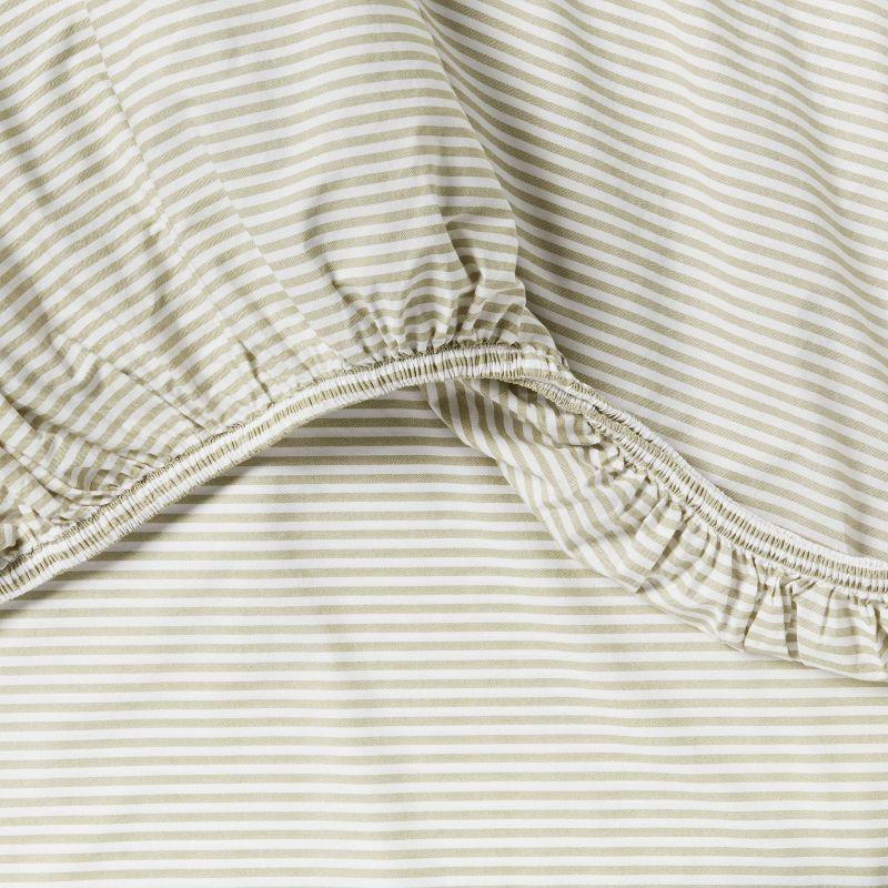 Queen 250 Thread Count Organic Percale Sheet Set Sage Green Stripe - Threshold™: GOTS & OEKO-TEX Certified, Includes 4pc