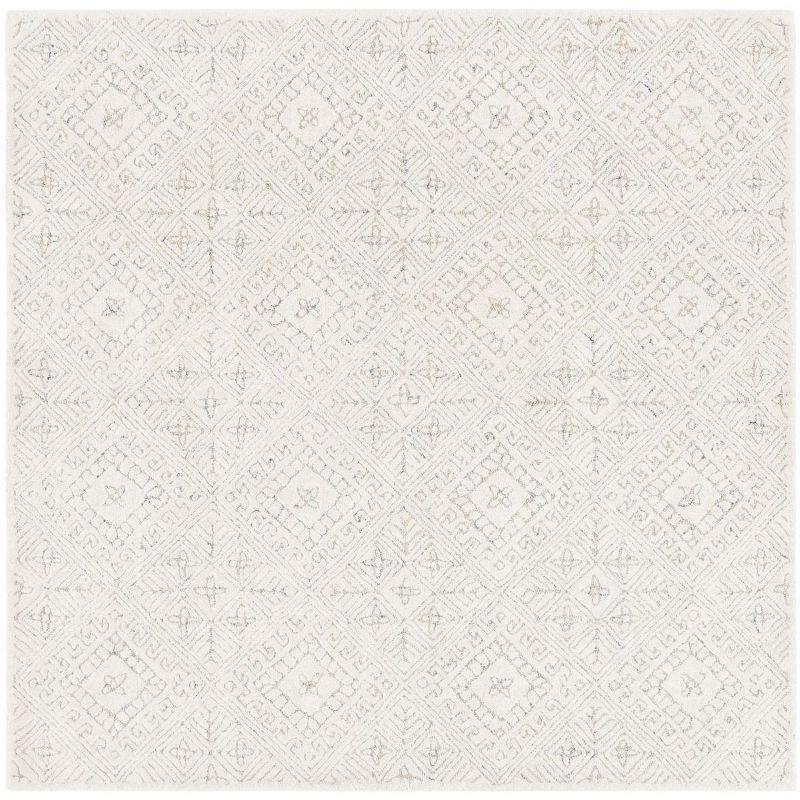 Ivory and Beige Hand-Tufted Wool Square Rug, 6'