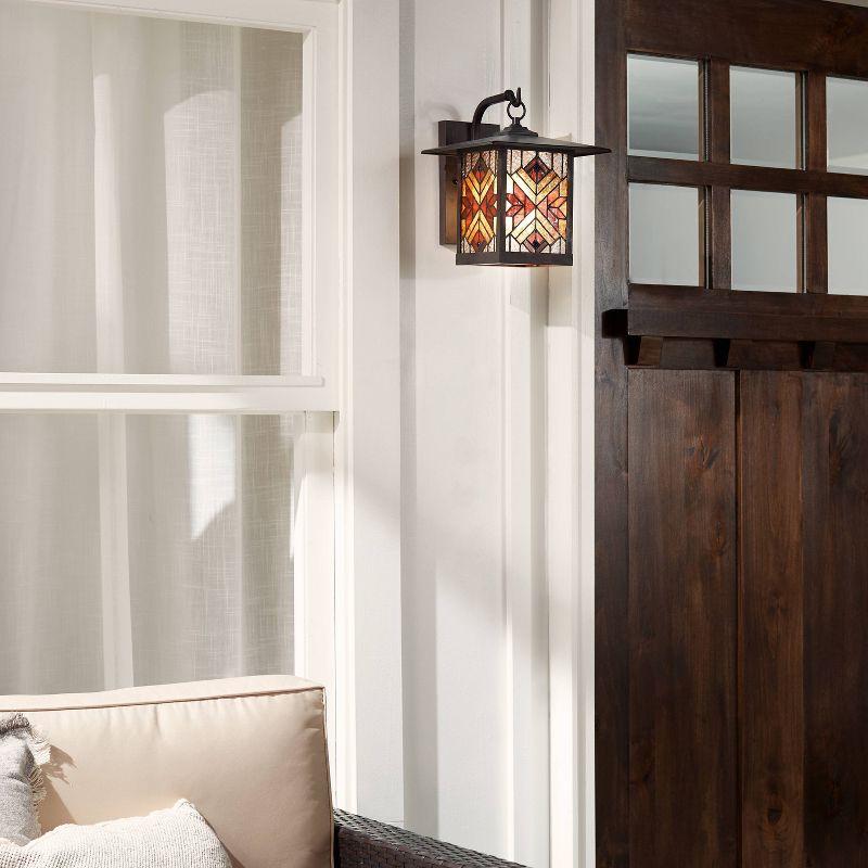 Brousseau Bronze 11.75"H Mission Style Stained Glass Outdoor Lantern, Red