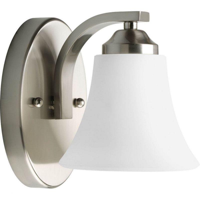 Progress Lighting Adorn 1-Light Bath Fixture, Brushed Nickel, Etched Glass Shade, Up/Down Mounting, Damp Rated