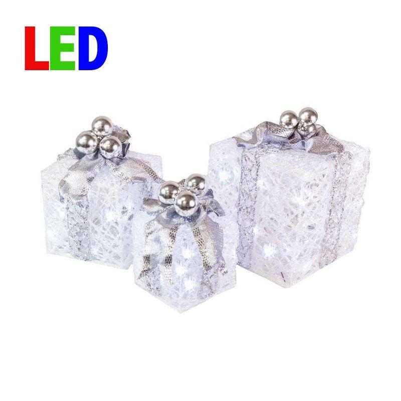 Novelty Lights LED Pre-Lit Twinkle Glittered White Gift Boxes at Christmas for Under Tree Decoration, 70 lights, Pure White, Set of 3