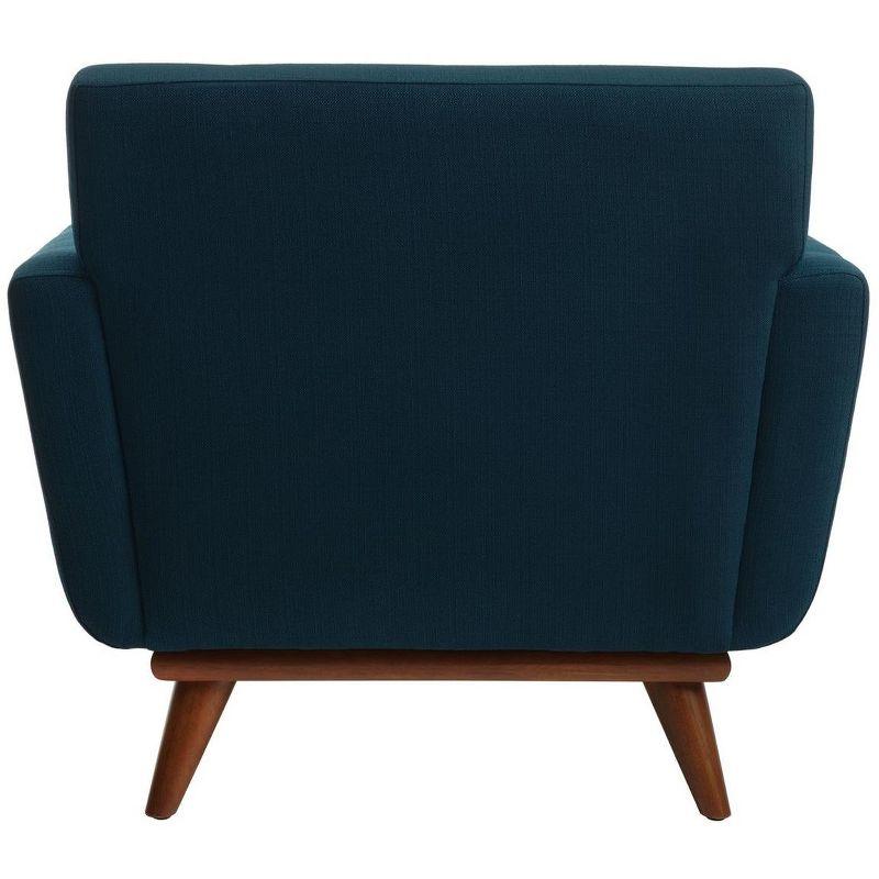 Opal Linen Tufted Accent Chair in Dark Teal with Wooden Legs