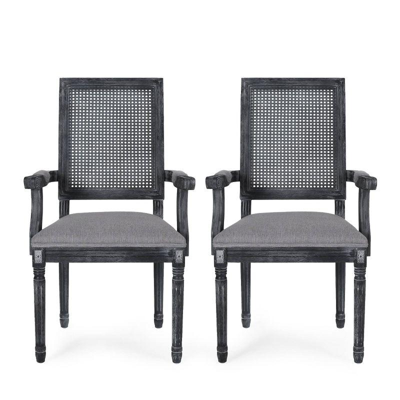 Set of 2 Maria French Country Wood and Cane Upholstered Dining Chairs Gray - Christopher Knight Home
