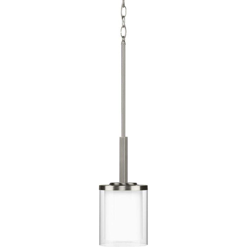 Progress Lighting Mast 1-Light Mini-Pendant, Brushed Nickel, Clear and Etched Glass Shade