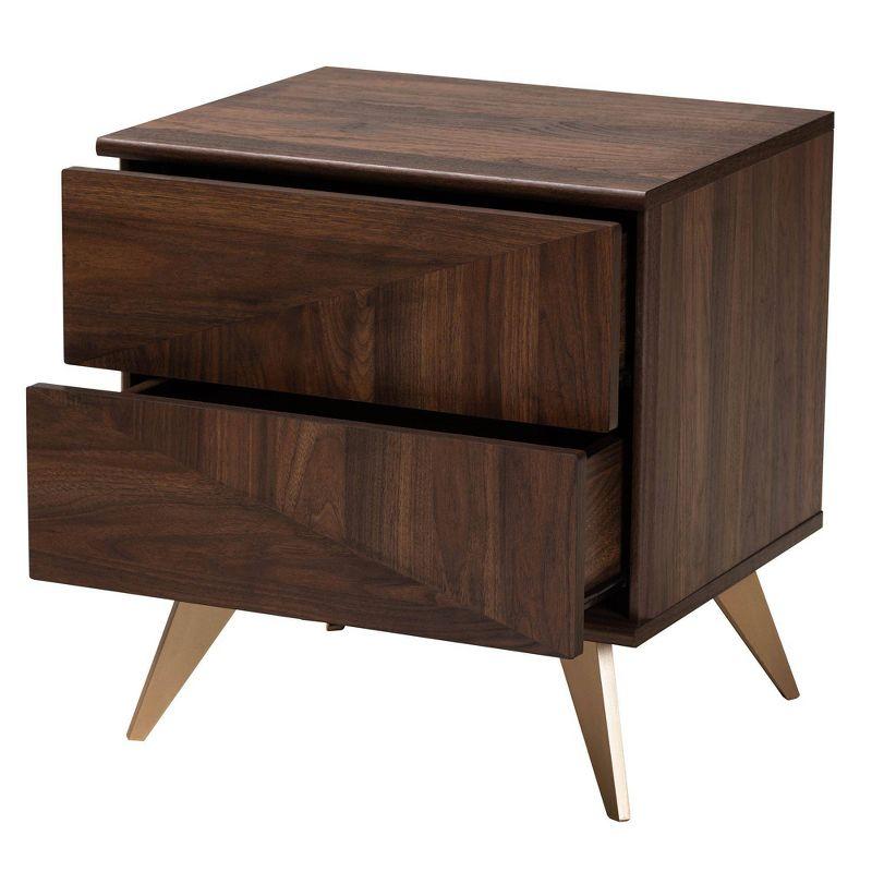 Graceland 2 Drawer Wooden Nightstand Walnut Brown/Gold - Baxton Studio