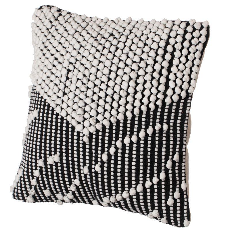 16'' Black and White Handwoven Cotton Throw Pillow