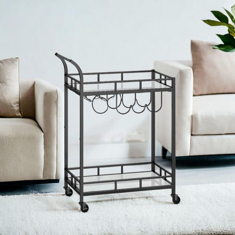Bar Cart Black, Home Bar Serving Cart, Wine Cart With 2 Mirrored Shelves, Wine Holders, Glass Holders, For Kitchen, Dining Room