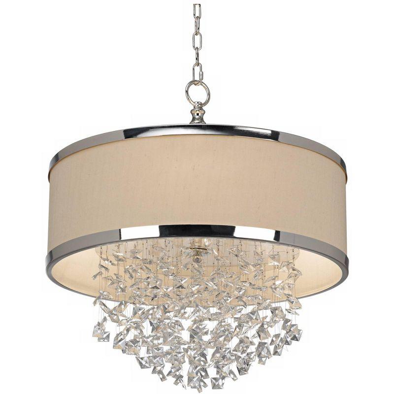 Uttermost Silver Pendant Chandelier 22" Wide Modern Clear Crystal Silken Drum Shade 3-Light Fixture for Dining Room House Foyer