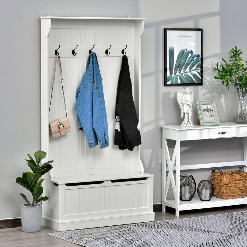 White Hall Tree with Storage Bench and Coat Rack