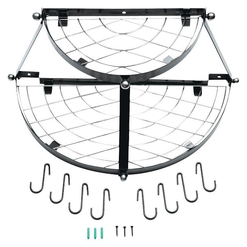 Range Kleen Double Shelf Wall Hanging Pot Rack - Black: Steel Pot Organizer with 6 Hooks & Mounting Hardware