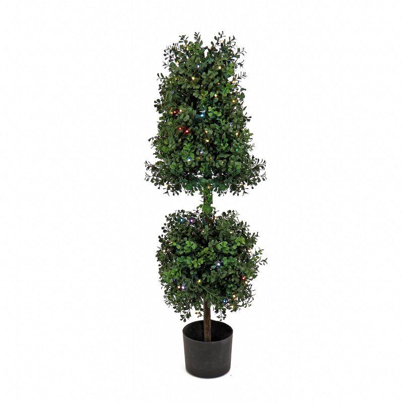 National Tree Company 48" Boxwood Cone and Ball Topiary: Remote-Controlled, Indoor/Outdoor, No Maintenance
