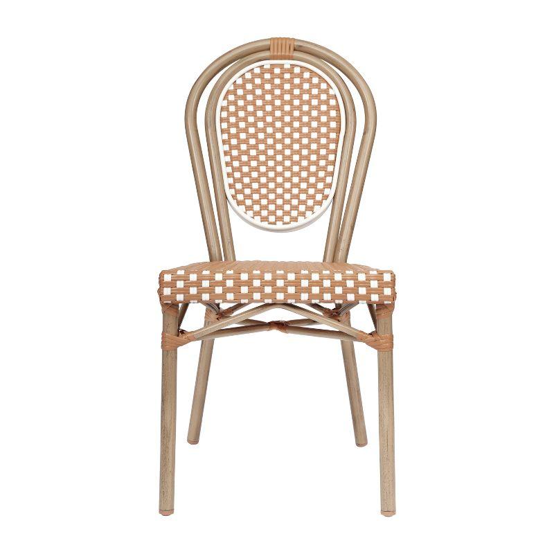 Flash Furniture Lourdes Indoor/Outdoor Commercial Thonet Bistro Stacking Chair, PE Rattan and Aluminum Frame