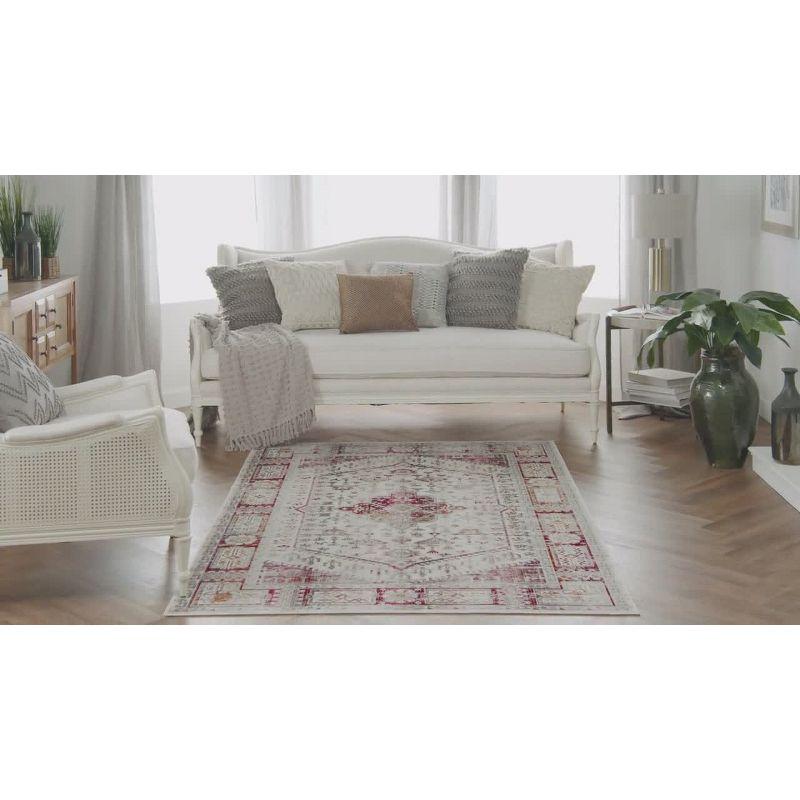Ivory Red Distressed Medallion 5'3" x 7'10" Synthetic Area Rug