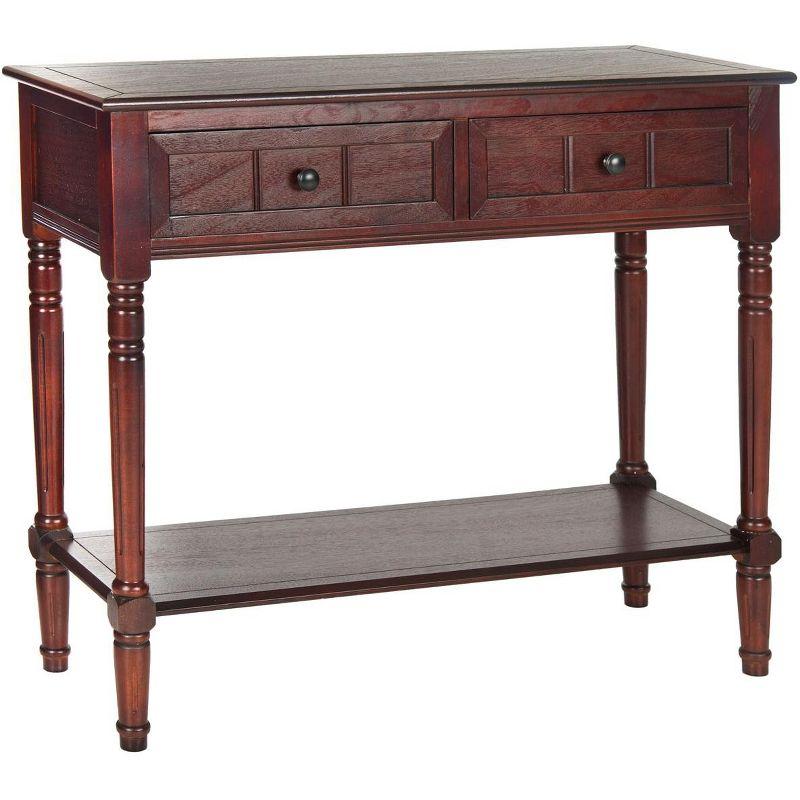 Transitional Dark Cherry Wood & Metal Console Table with Storage