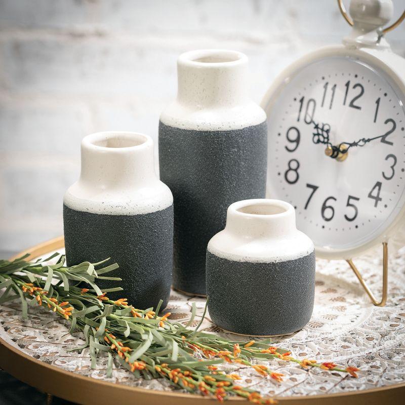Sullivans Set of 3 Ceramic Vase 7"H, 5.25"H & 3.75"H White and Black