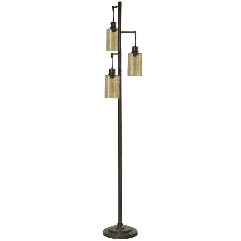 StyleCraft 3 Head Bronze Floor Lamp with Dimpled Glass Shades: Adjustable, UL Listed, Steel Body