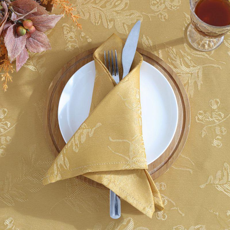 Elegant Woven Leaves Jacquard Damask Napkin, Set of 8 - 17" x 17" - Gold - Elrene Home Fashions