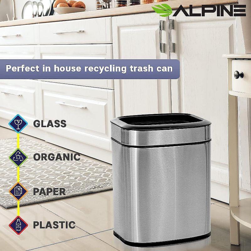 Alpine Industries Stainless Steel Commercial Indoor Trash Can with Liner 2.6 Gallon Open Top