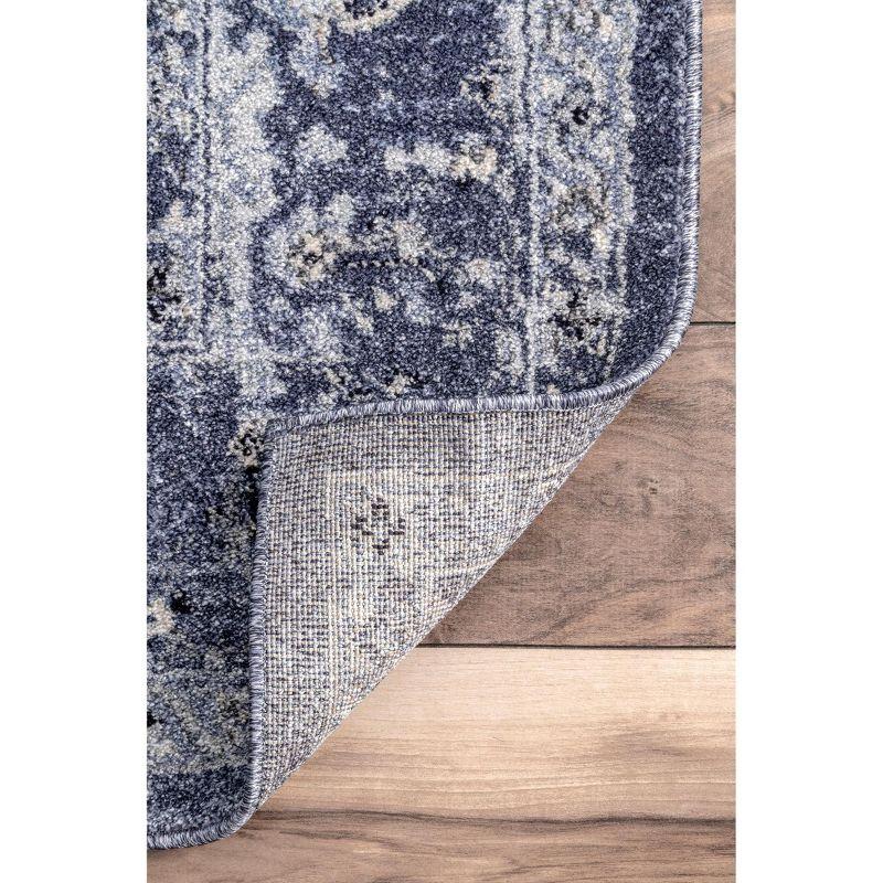 Reversible Floral Blue Synthetic 5' x 8' Easy-Care Area Rug