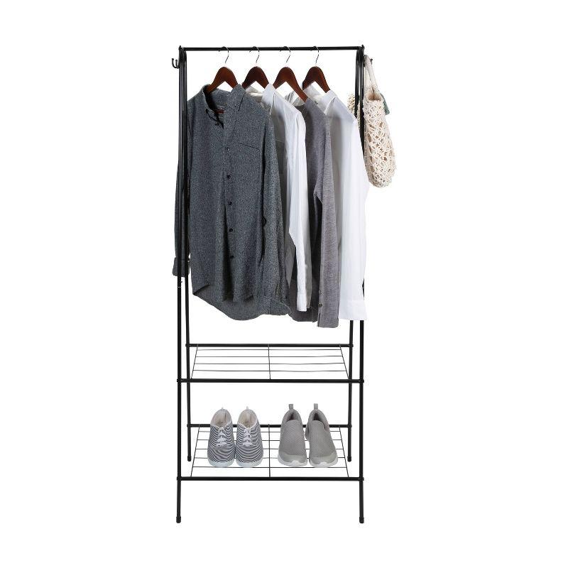 Organize It All Clothing Garment Rack with 2 Shelves and 2 Hooks Black