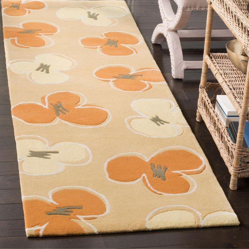 Gold Floral Hand-Tufted Wool and Viscose Runner Rug