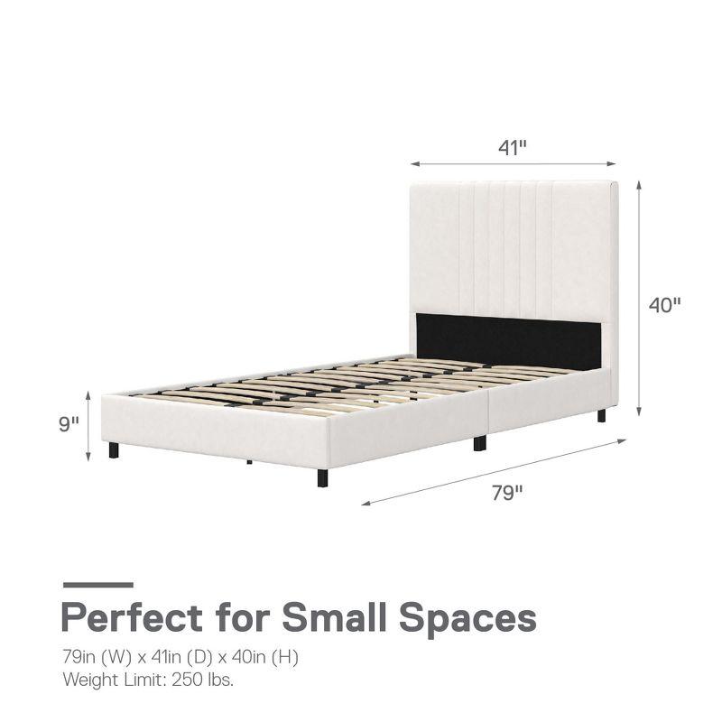 RealRooms Rio Faux Leather Upholstered Platform Bed with Tufted Headboard, Twin, White