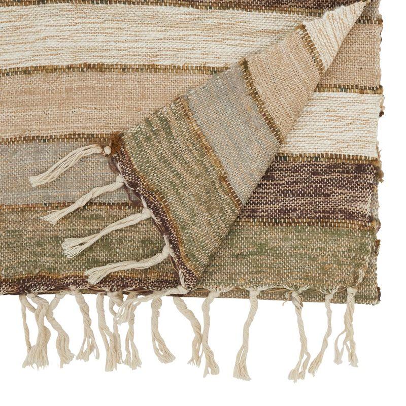 Rustic Beige and Brown Cotton Stripe Fringed Table Runner