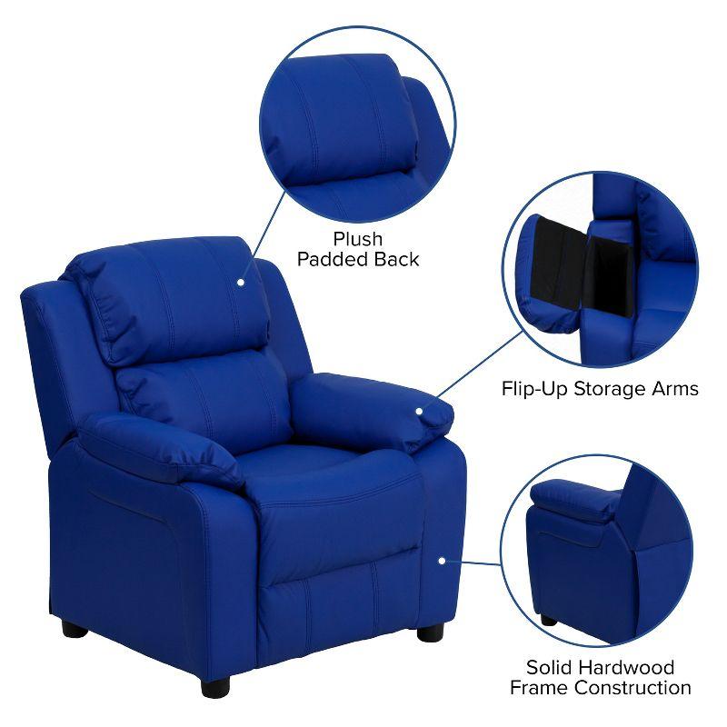 Flash Furniture Charlie Deluxe Padded Contemporary Blue Vinyl Kids Recliner with Storage Arms