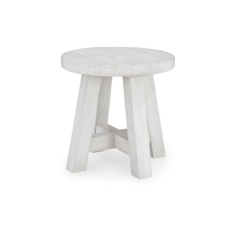 Off-White Round Pine Wood End Table