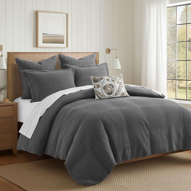 Mills Waffle Charcoal Twin Duvet Set - Levtex Home