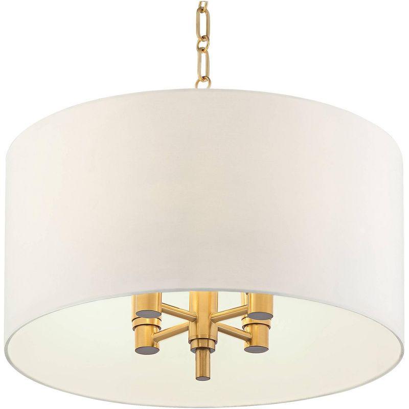 Possini Euro Design Warm Gold Pendant Chandelier 20" Wide Modern White Linen Drum Shade 4-Light Fixture for Dining Room Foyer Kitchen Island Entryway