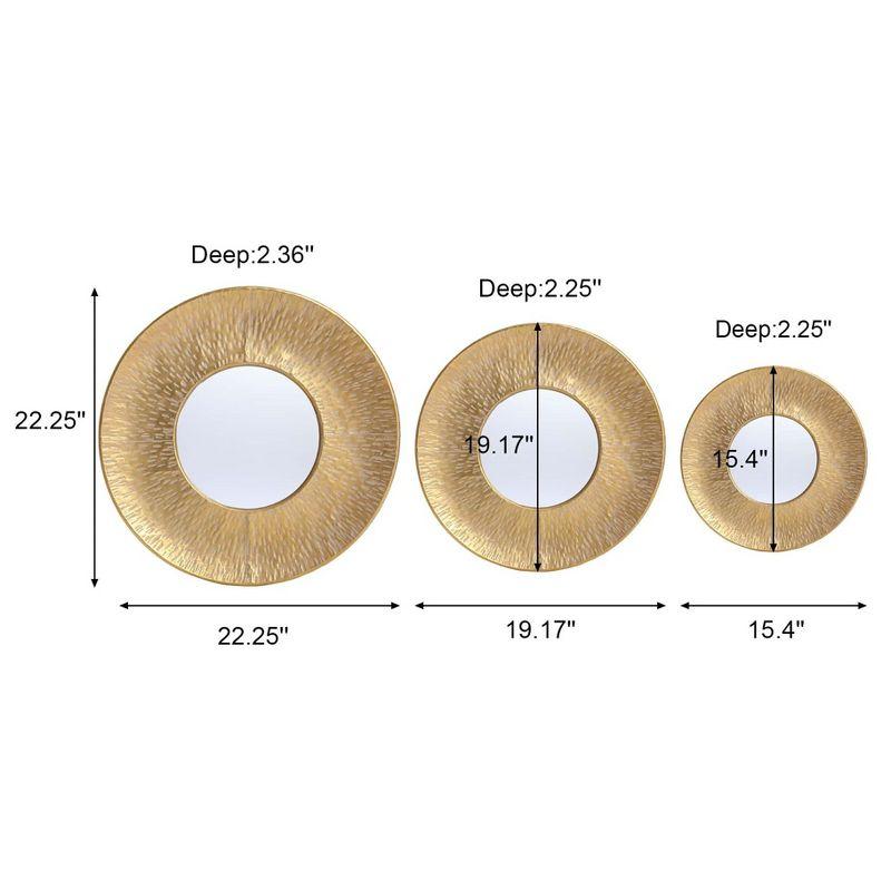 LuxenHome 3-Piece Gold Metal Round Wall Mirror Set