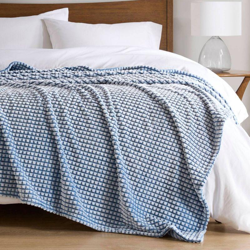 Twin Blue Plush All Season Carved Texture Blanket