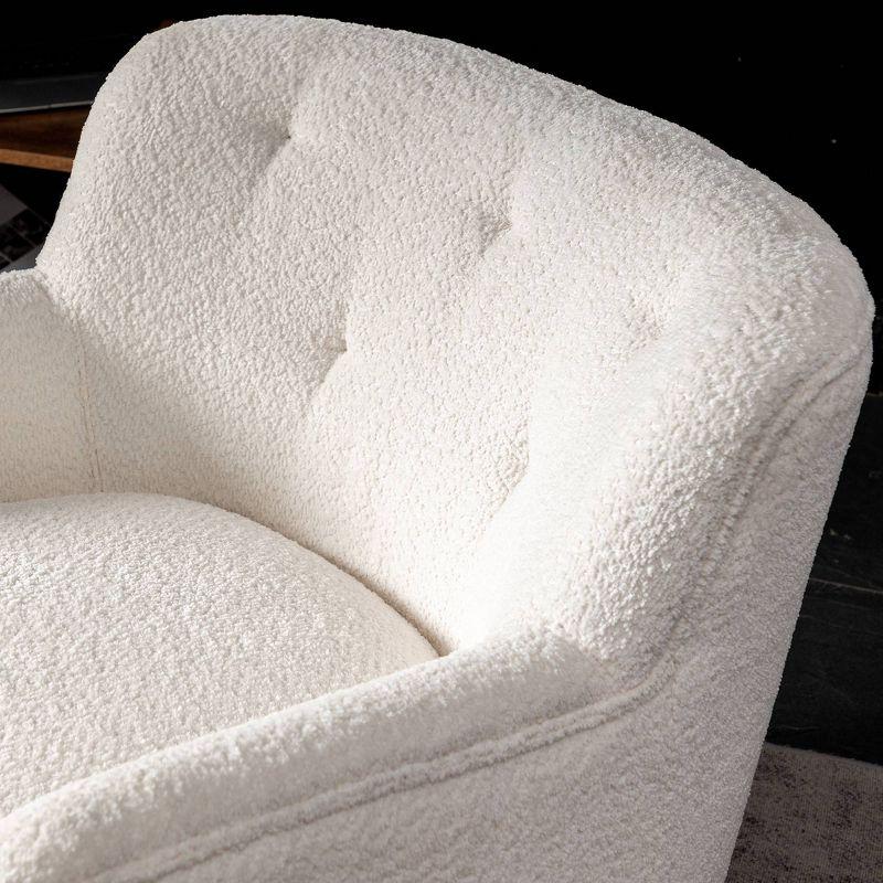 Cream Barrel Swivel Accent Chair with Wood Frame