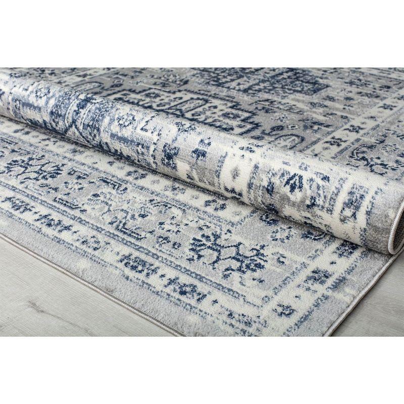 Gray and Navy Floral Synthetic Area Rug, 5'3" x 7'