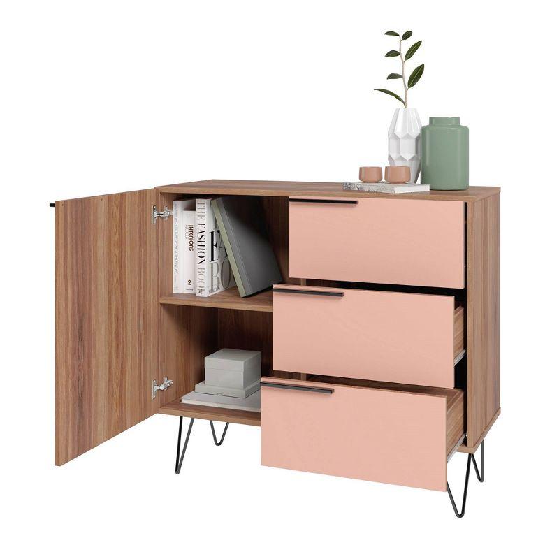35.43" Beekman Dresser Brown/Pink - Manhattan Comfort: Splayed Metal Legs, Mid-Century Storage